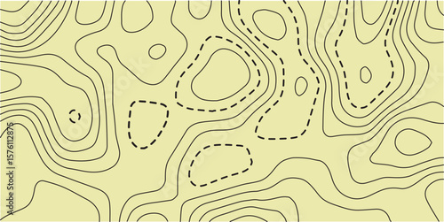 Topographic line contour map background image. Topographic line contour map background, geographic grid map. Seamless doodle modern abstract brain texture yellow and black pattern.