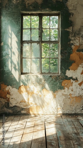 Window Light Streaming Into Abandoned Room with Distressed Wall