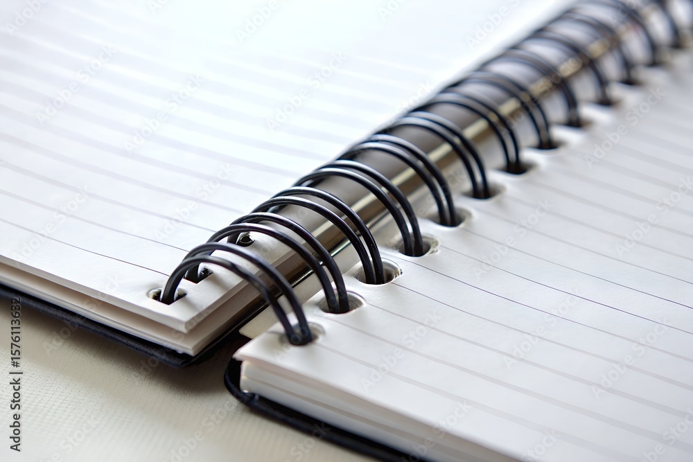 A spiral notebook is open to blank lined pages ready for writing A spiral notebook is open to blank lined pages ready for writing