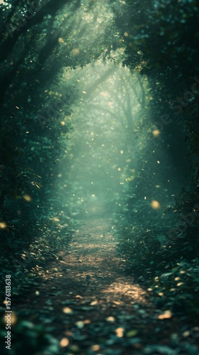 Walking Through Forest Path with Sun Rays and Magical Light