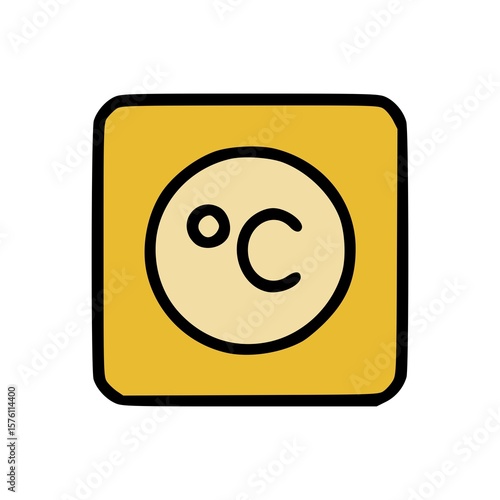 Minimalist Thermometer Symbol in Circle Representing Celsius Degree on Orange Frame