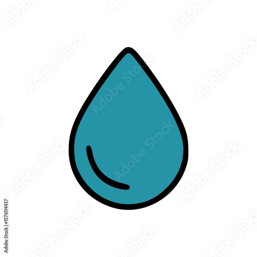 Simple Teardrop Shape Representing Liquid Drop in Flat Design with Curved Detail Line