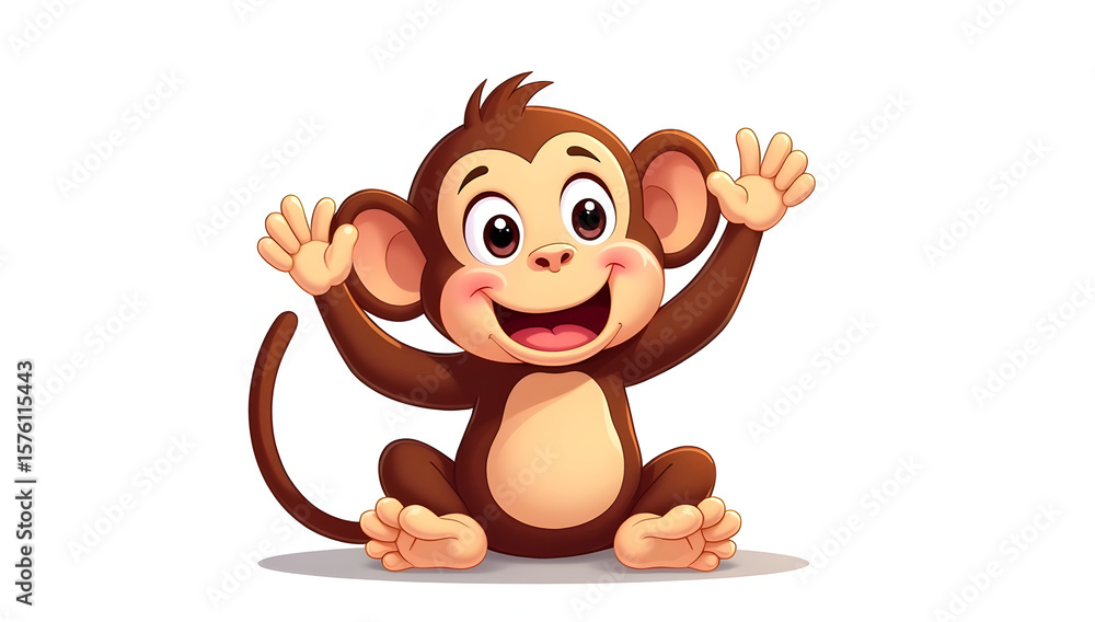 Fototapeta premium Surprised Cartoon Monkey Sitting Pose