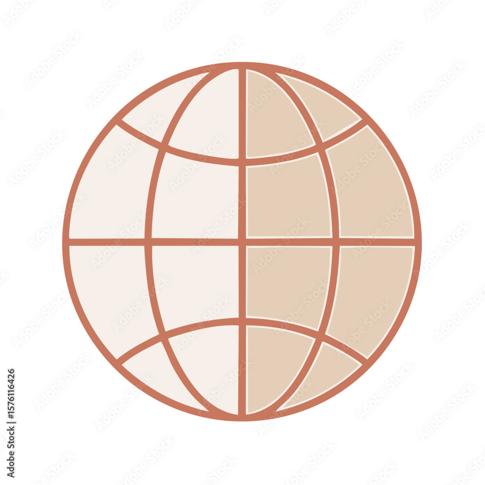 Simple retro earth globe graphic featuring a grid of lines in a neutral pastel color scheme, world map illustration Simple retro earth globe graphic featuring a grid of lines in a neutral pastel color scheme, world map illustration