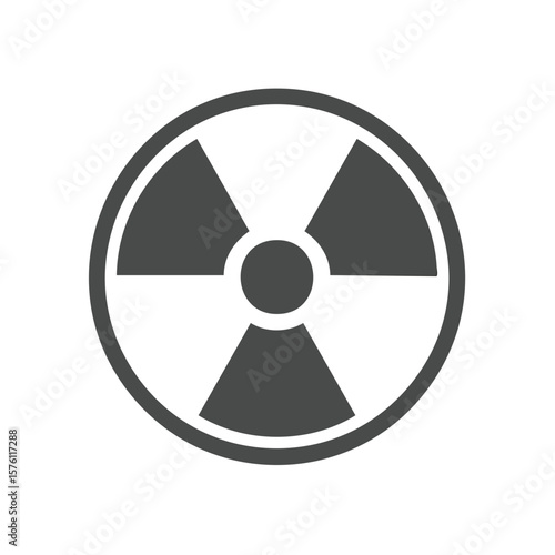 Simple gray radiation symbol icon, hazard warning sign in circle outline