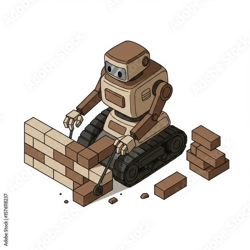 Wallpaper Mural Brown Robot Building a Brick Wall Torontodigital.ca