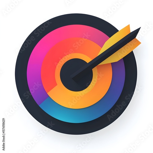 Colorful target with an arrow.