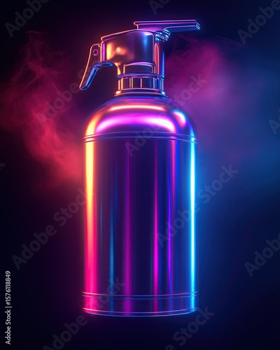 Canister spray substance A vibrant fire extinguisher with neon colors against a smoky background, symbolizing safety and innovation.