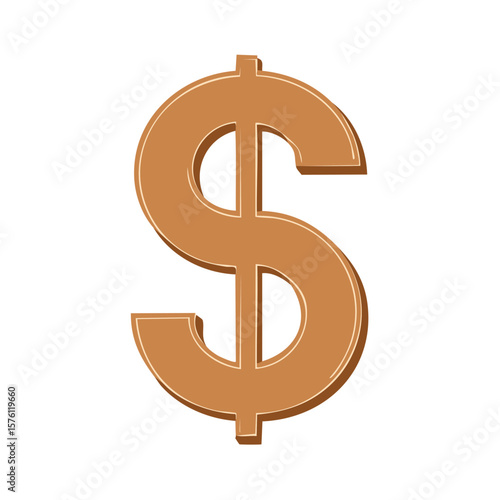 Dollar sign isolated. Symbol of financial wealth, business and investments. Bronze icon of money and earnings, payments concept