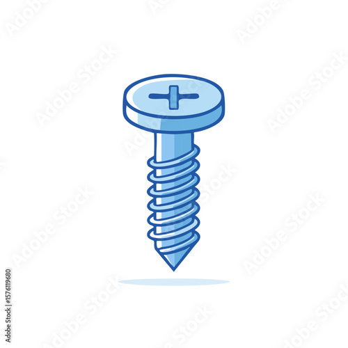 Cartoon Phillips Head Screw with Threads Pointing Downwards for Fastening Objects Together