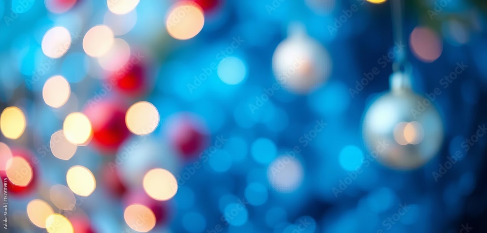 Obraz premium Abstract blurry Christmas backdrop, shimmering blue glitter texture, party, overlay