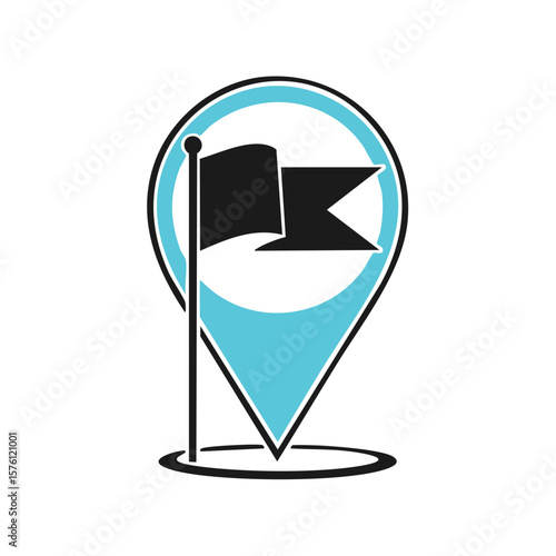 Flag Icon within Location Pin Marking a Spot Destination Symbol Sign Logo, Location Finder Vector Art