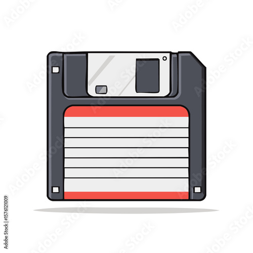 Illustration of a 3.5 inch Floppy Diskette for Computer Data Storage and Transfer on White Background