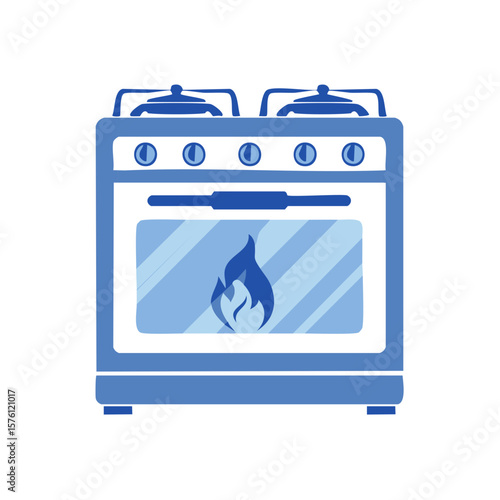 Blue Kitchen Stove with Flame Icon Illustration Food Preparation Home Cooking Concept