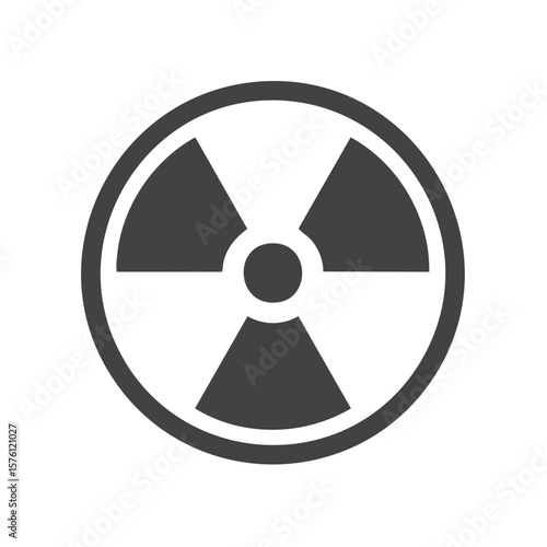 Radiation warning symbol in dark grey depicting hazard and danger of radioactive materials