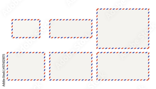 Red-blue postcard frames isolated on a white background. Blank airmail border templates. Vector illustration