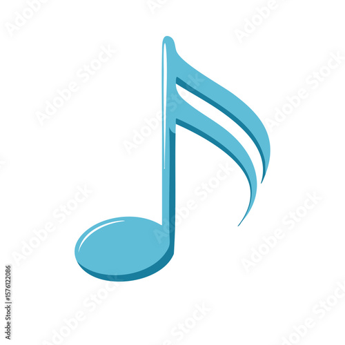 Simple cyan music note illustration representing musical tones and musicality in general