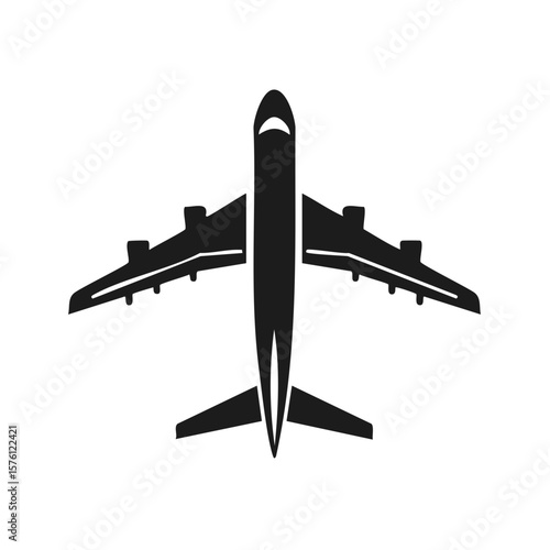 Airplane Icon Graphic Silhouette: Commercial Aviation Transport Symbol