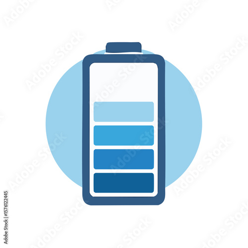 Battery charge indicator shows moderate power level within blue icon graphic design on white background shows need to plug in