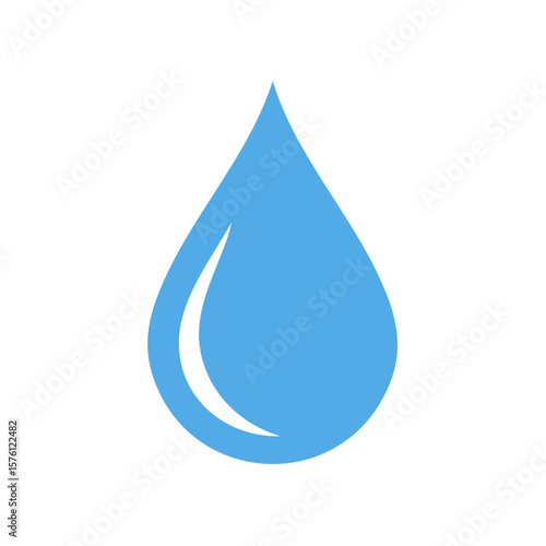 Isolated light blue water droplet illustration with a white highlight showing conservation, purity, freshness, and cleanliness