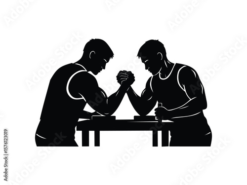 silhouette vector illustration of two men doing arm wrestling isolated with white background 