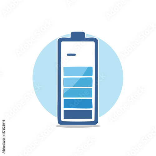 Iconic Battery Charging Indicator With Blue Cells on Clear Circular Backdrop