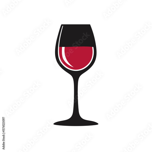 Elegant Wine Glass Design Filled With Red Wine, Minimalist Illustration