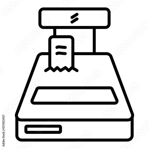 Simple line icon of a cash register with a receipt, symbolizing sales, checkout, retail, or transaction processing.