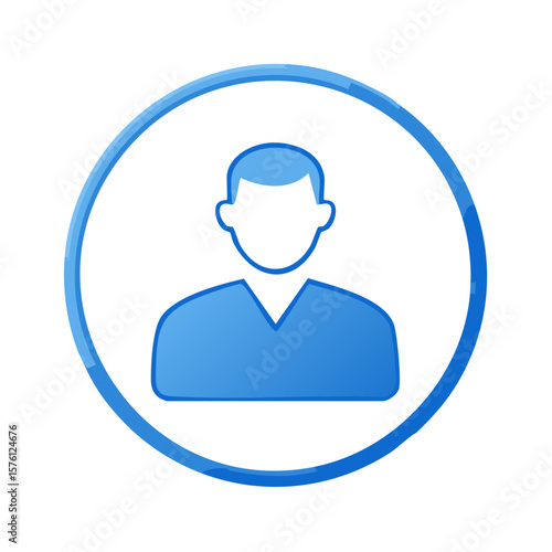 User avatar blue icon with outline, person silhouette in circle, generic profile, social media symbol and web graphic