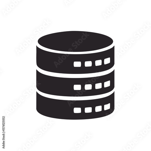 Graphic illustration of a cylindrical database, digital file storage, server silhouette with network node connections
