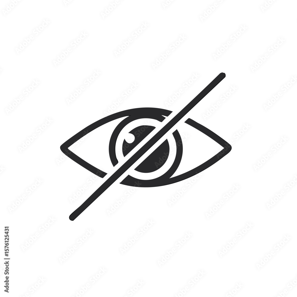 Eye icon, hide, visibility off, no viewing, user privacy, personal data, private information, line through
