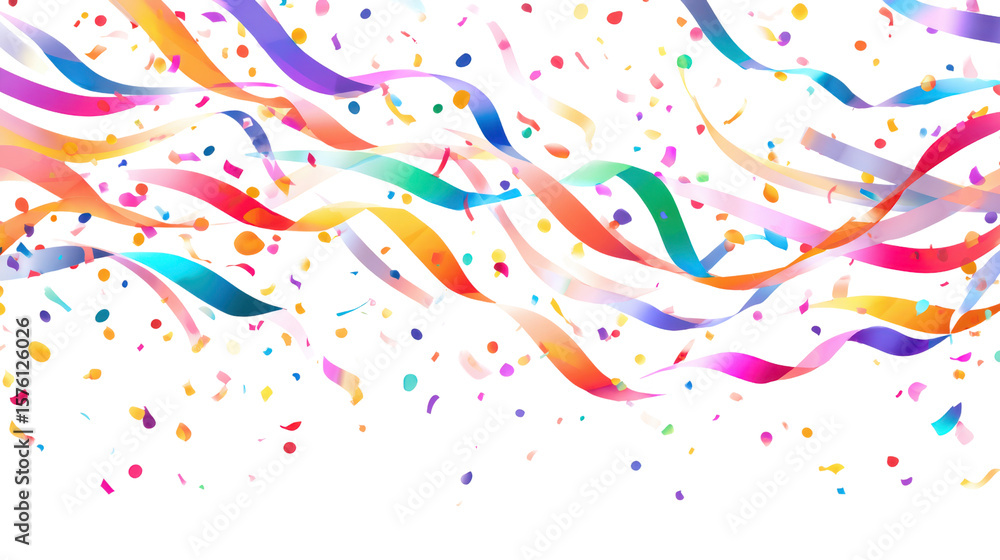Fototapeta premium Colorful ribbons and confetti celebrate joy and festivities in vibrant style.