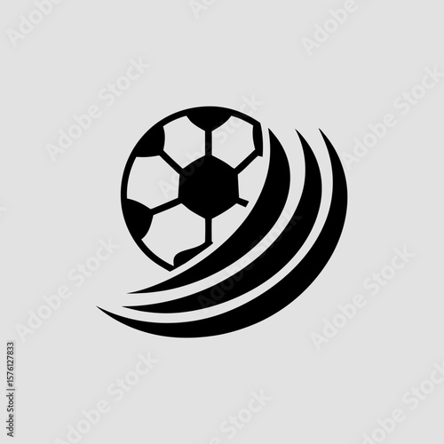 Stylized soccer or football ball logo in motion with dynamic speed lines, perfect for sports branding, team emblems, game-related designs, or tournament logos.