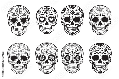 Decorative Sugar Skull Vector Art

Colorful Día de los Muertos Skull Design

Traditional Mexican Sugar Skull Illustration

Festive Sugar Skull Silhouette

Ornate Sugar Skull Day of the Dead Graphic