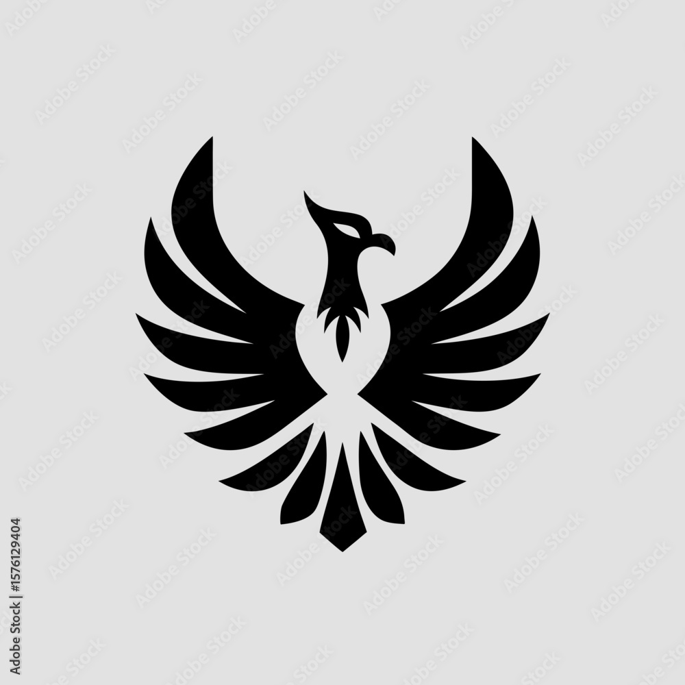 Fototapeta premium Stylized black phoenix logo design on light background
