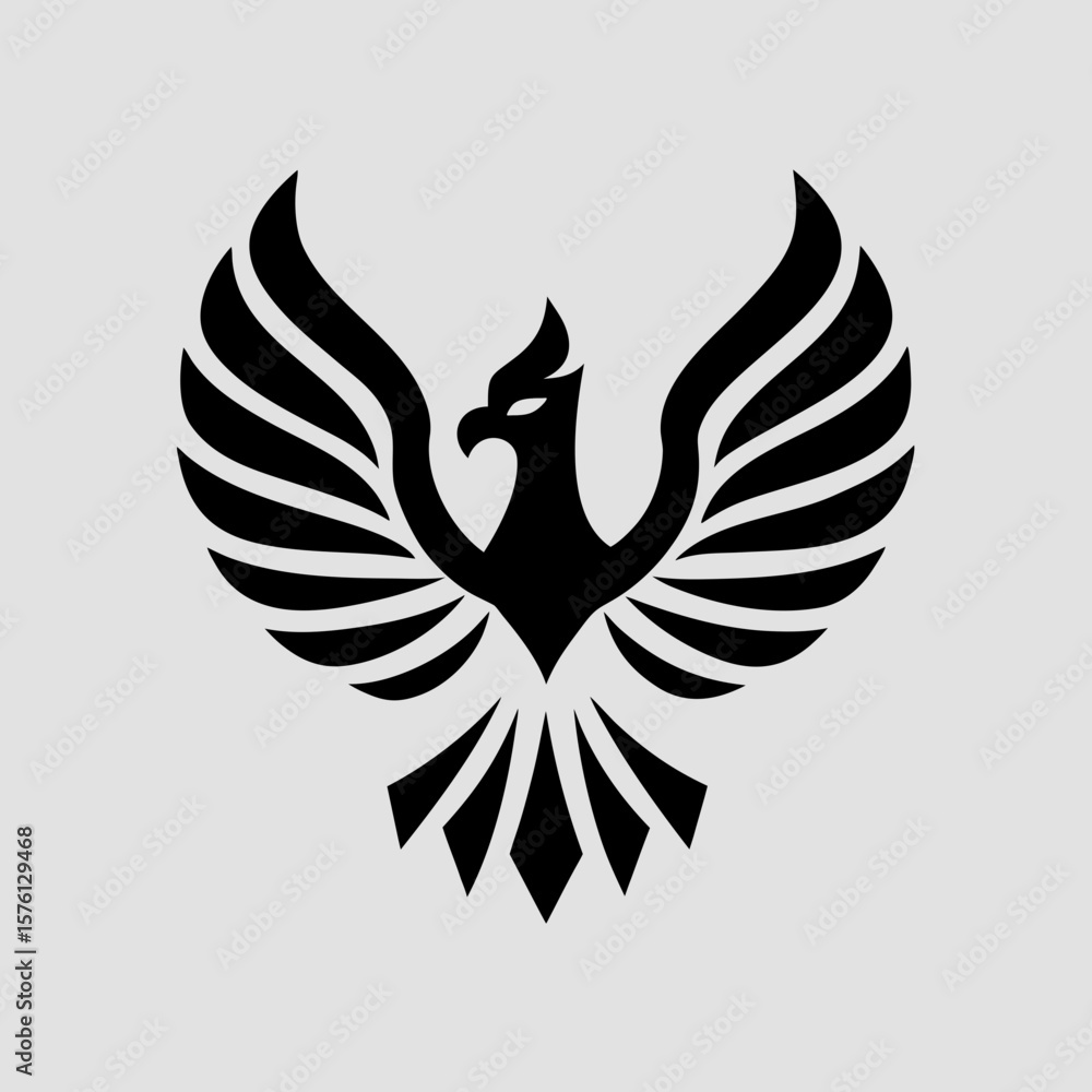 Obraz premium Stylized black phoenix logo design on light background