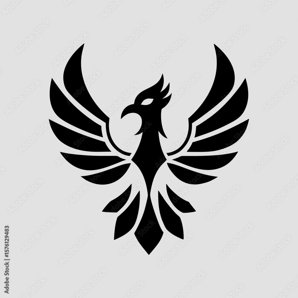 Obraz premium Stylized black phoenix logo design on light background