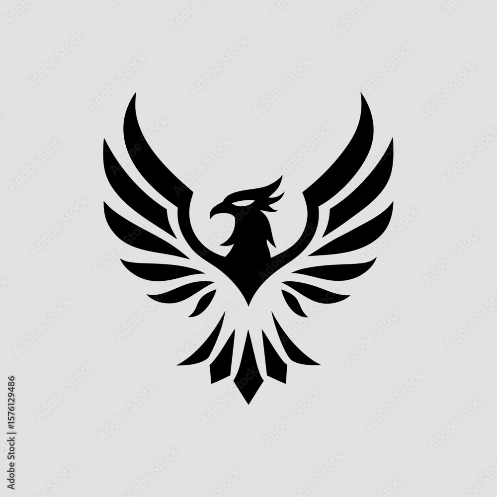Obraz premium Stylized black phoenix logo design on light background