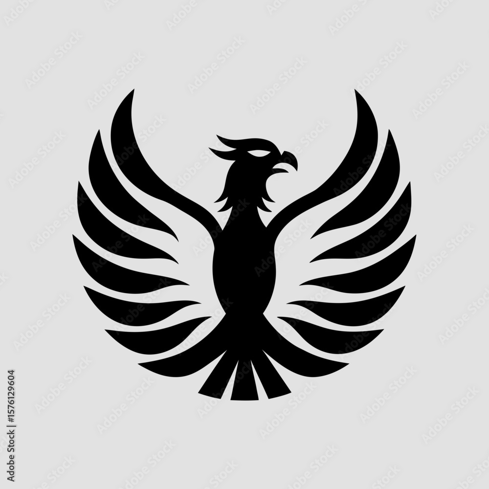Obraz premium Stylized black phoenix logo design on light background