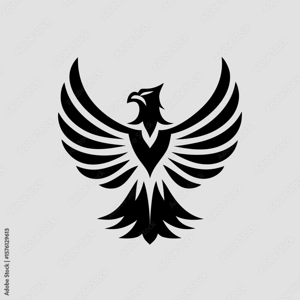 Obraz premium Stylized black phoenix logo design on light background