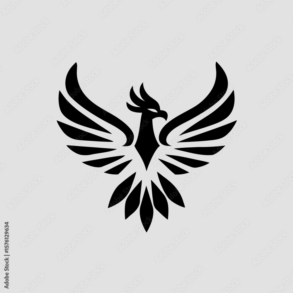 Fototapeta premium Stylized black phoenix logo design on light background
