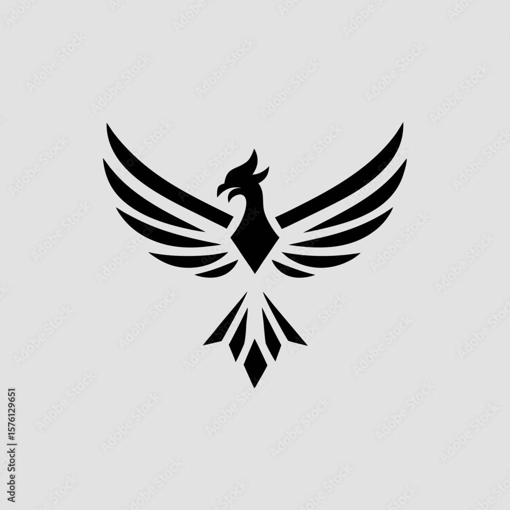Obraz premium Stylized black phoenix logo design on light background
