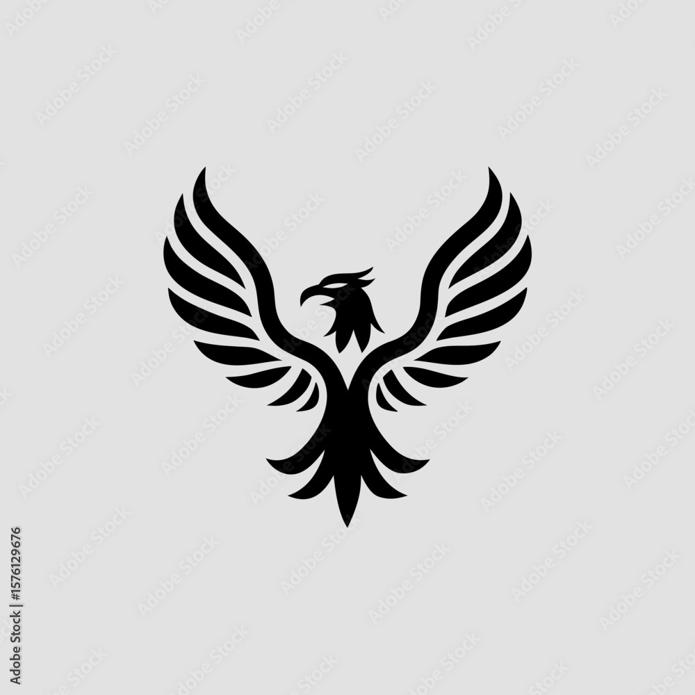 Fototapeta premium Stylized black phoenix logo design on light background