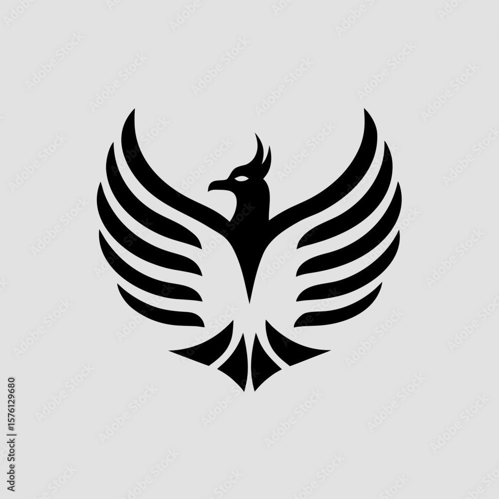 Obraz premium Minimalist black phoenix bird logo isolated on white background