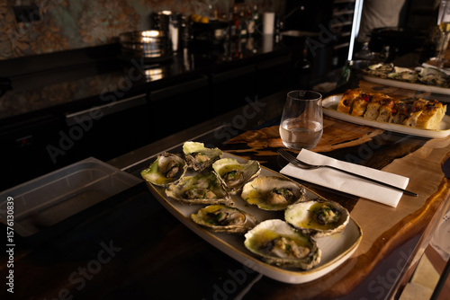 Oysters served in an oyster bar