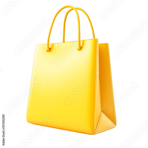 bright yellow 3D shopping bag with a sleek smooth finish Transparent PNG