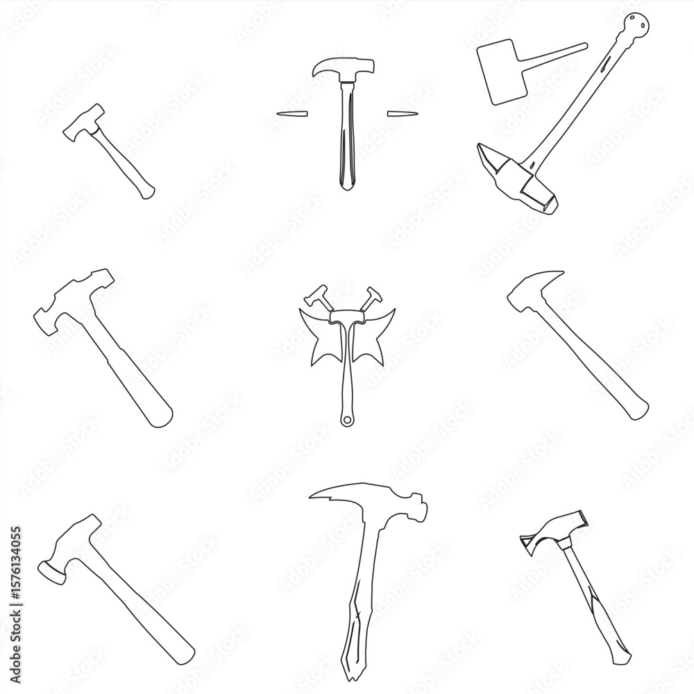 set of hammer line art set of hammer line art