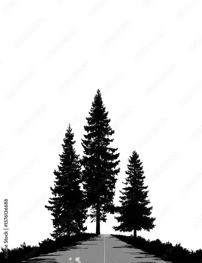 Fototapeta premium Silhouetted trees at night, dark path