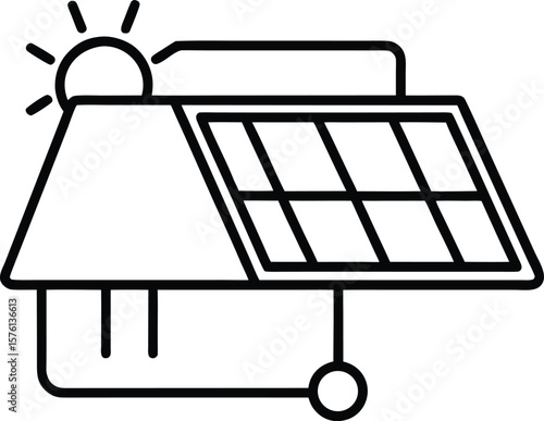 solar inverter icon vector line art on transparent background