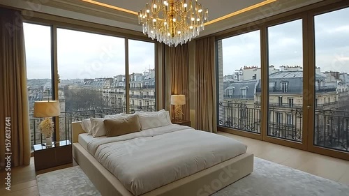 Luxurious Bedroom with City View in Paris, France, featuring modern design and elegant furniture